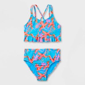 Girls ‘Fly With Me’ High Waisted Bikini Swimsuit 6/6x EUC ruffle swim takini